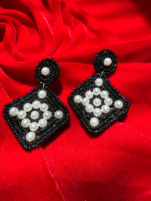 Black Square Shaped Pearl Earrings