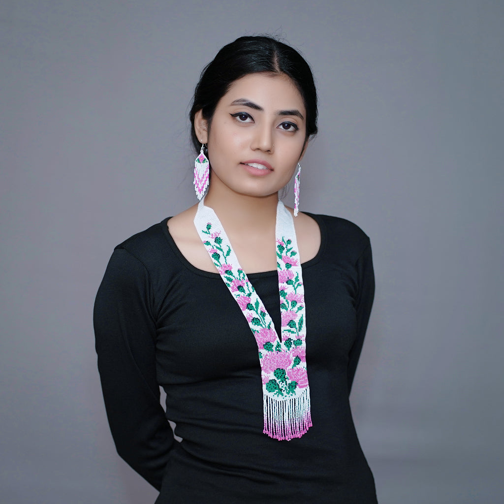 Premium Pink Flower Printed Necklace Set