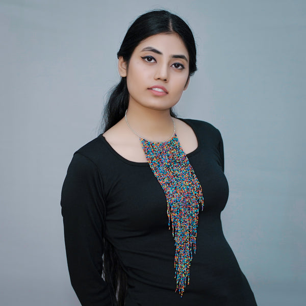 Multicolor Beads Waterfall Necklace Set