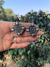 Silver Look Alike Oxidized Floral Square Stud Earrings