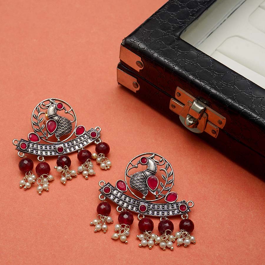 Dangling Peacock  Oxidized Earrings