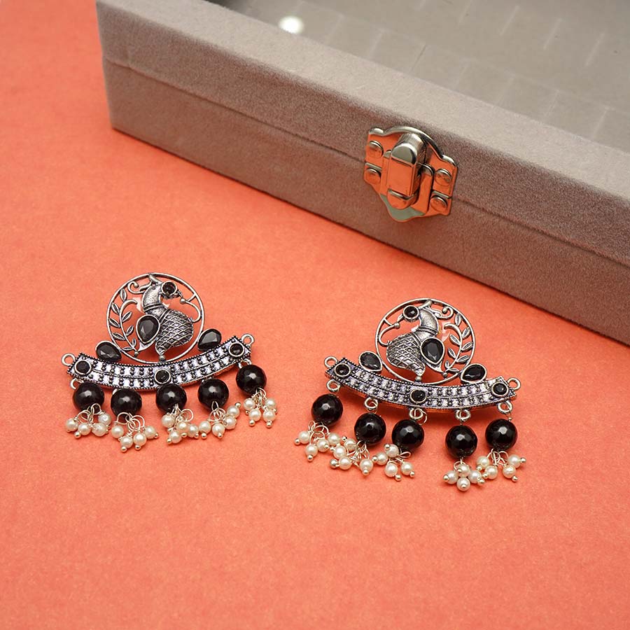 Dangling Peacock  Oxidized Earrings
