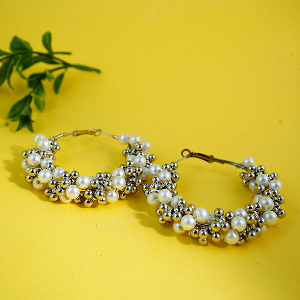 Oxidized Round Pearl Hoops