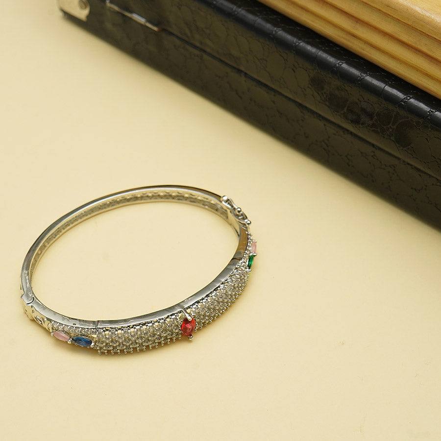 Meraki Silver Plated Multicolor Stone Bracelet With AD Stone