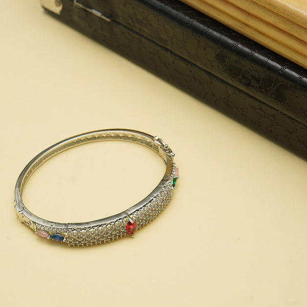 Meraki Silver Plated Multicolor Stone Bracelet With AD Stone