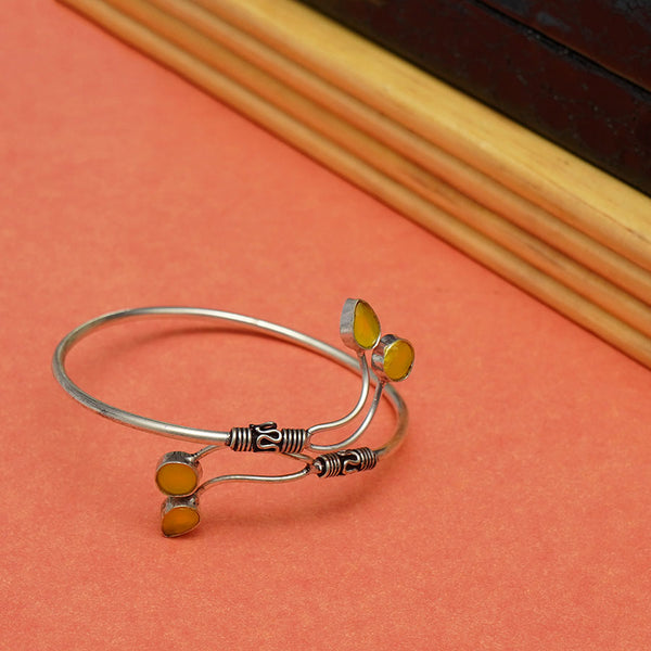 Silver Plated Oxidized Bracelet with Stone