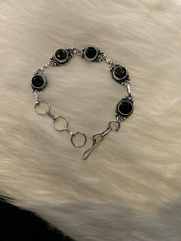 Oxidized Sterling Silver Garnet Handmade Bracelet