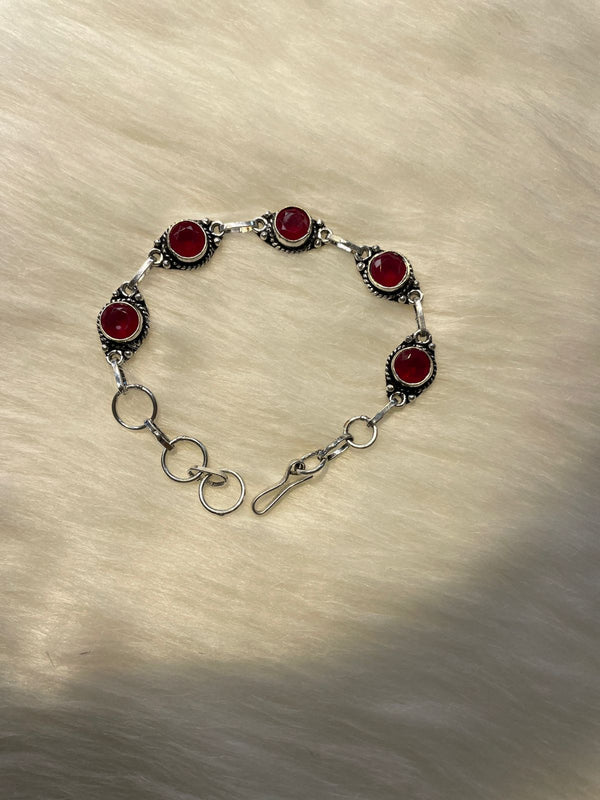 Oxidized Sterling Silver Garnet Handmade Bracelet