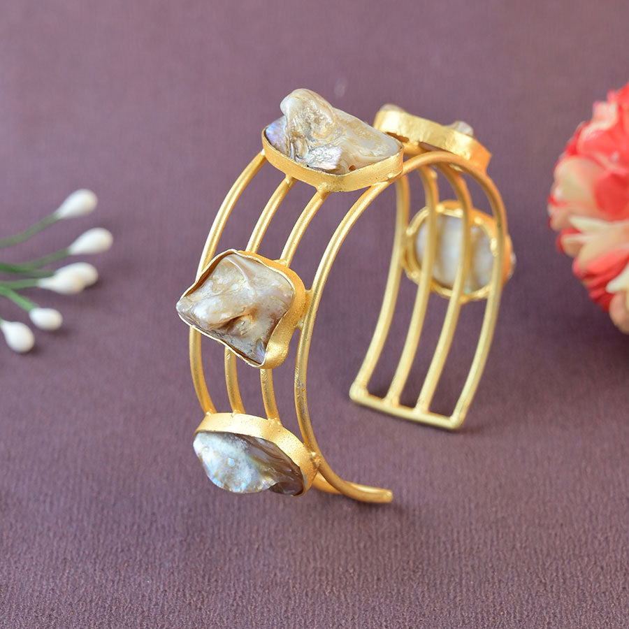 Meraki Golden Druzy Stone Beaded Adjustable Bracelet