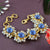Gold Plated Blue Printed Stone with Small White Pearl Adjustable Bracelet