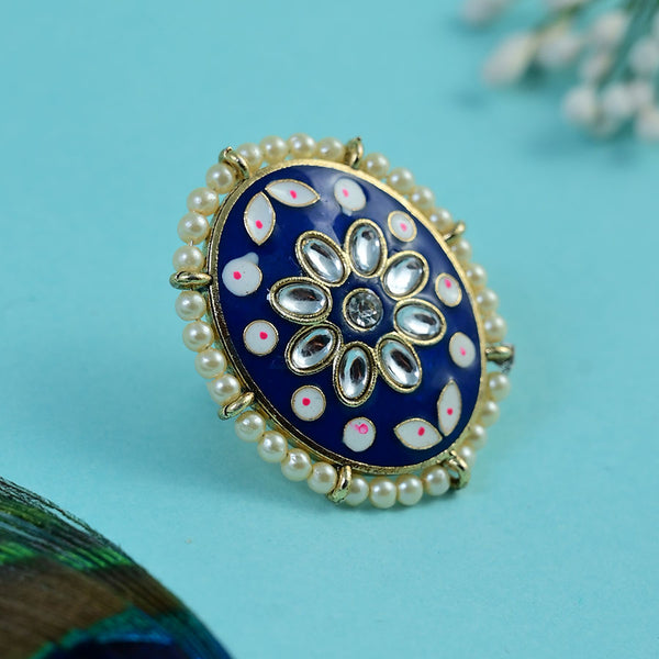 Meraki Kundan Hand Painted Pearl Ring