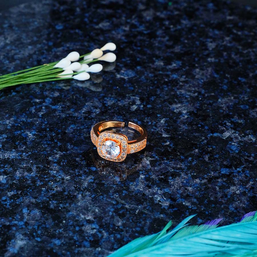 CZ Stone Studded Rose Gold Plated ring