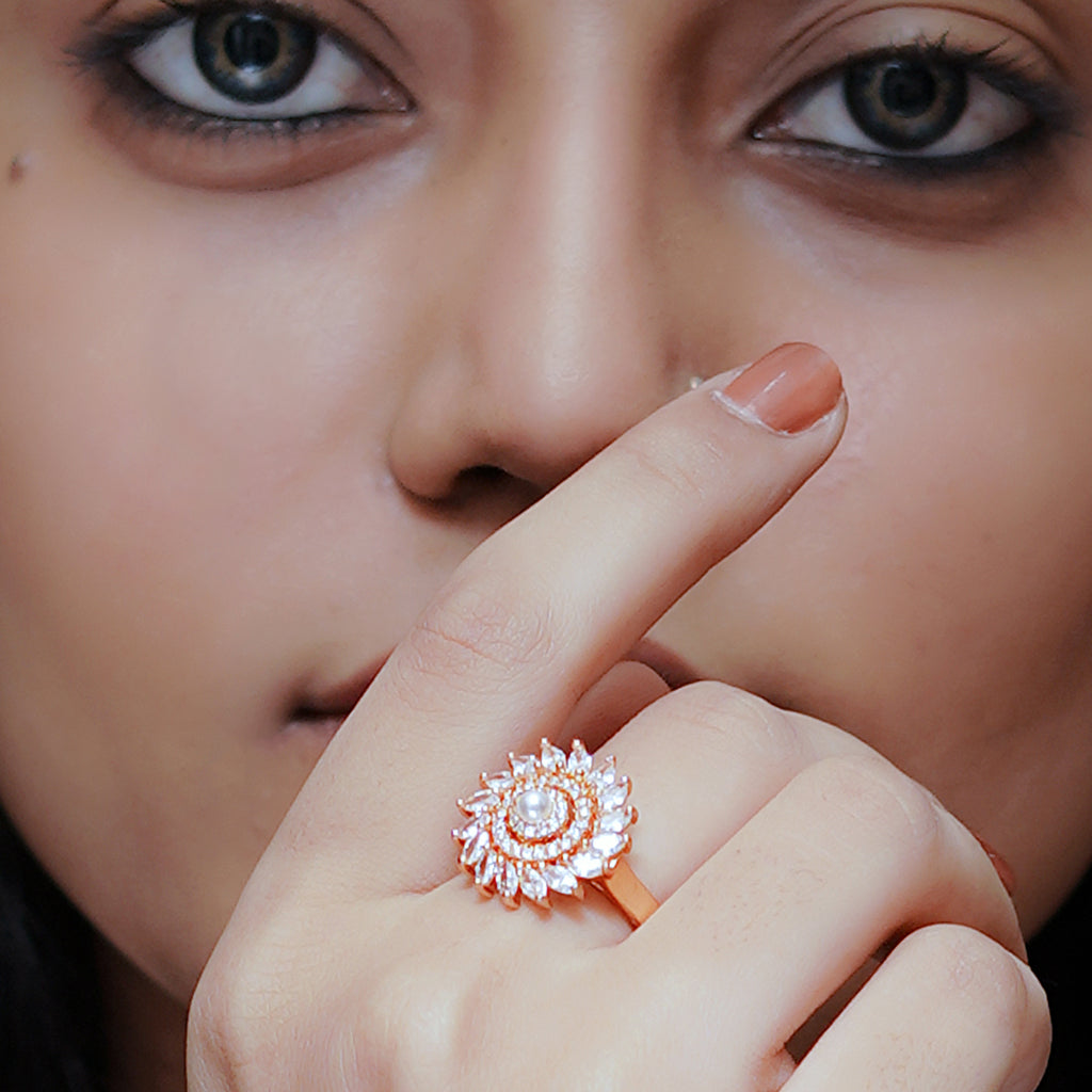 Trends Gold Toned Stone Studded Adjustable Ring