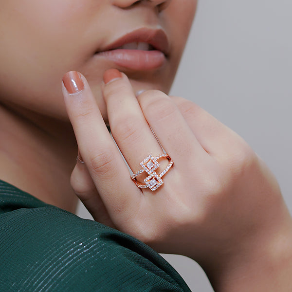Trends Gold Plated Double Square Diamond Ring