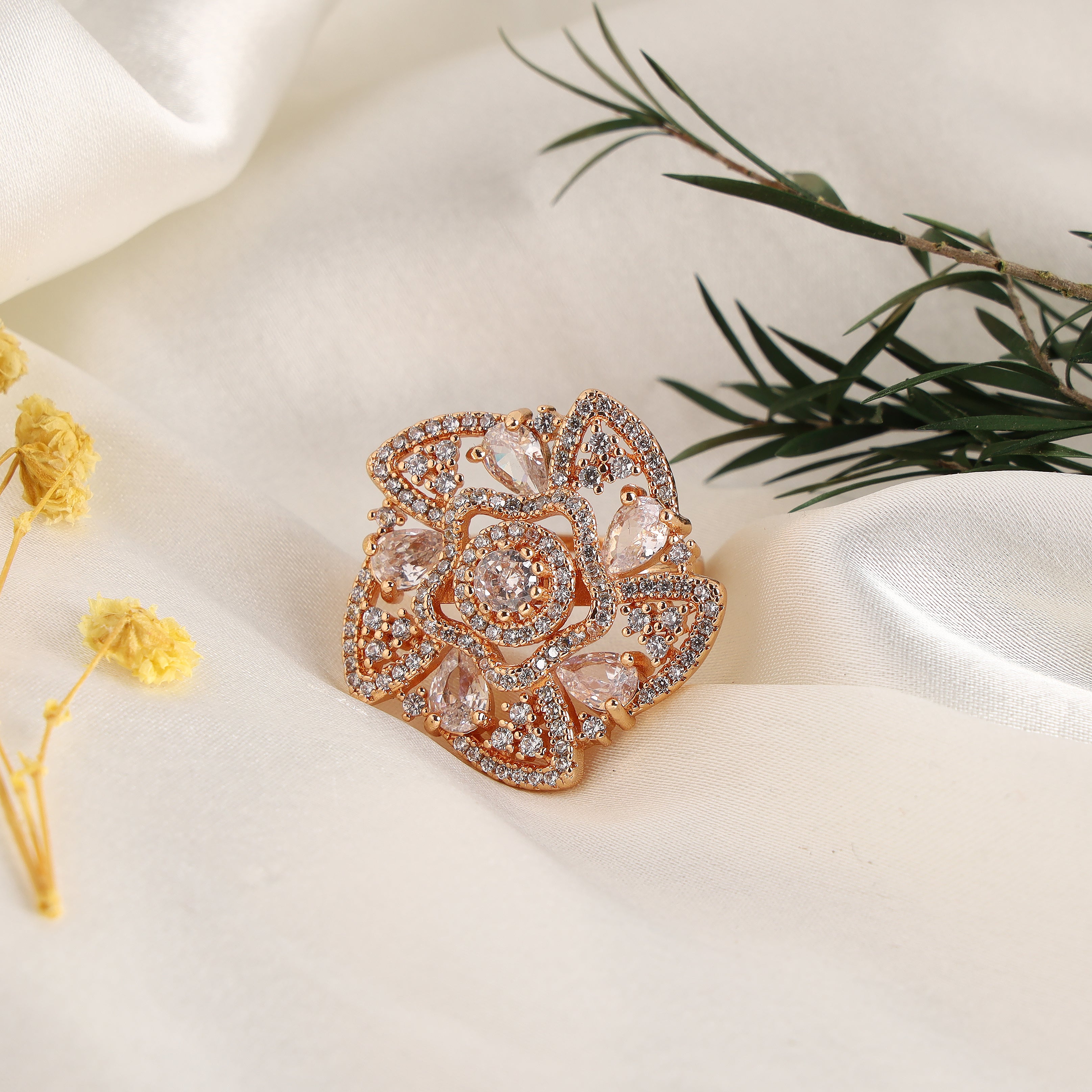 Gold Plated Rose Flower Design Ring