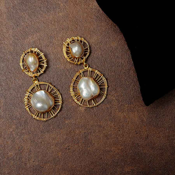 White Gold Tone Handcrafted Earrings with Pearl