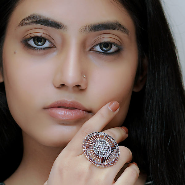 Meraki Trends Oxidized German Silver Adjustable Ring