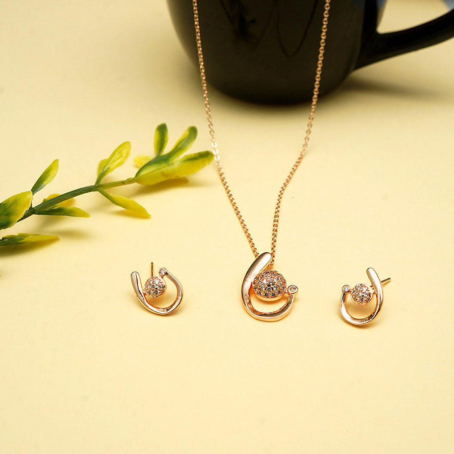 Meraki Gold Plated Studded Pendant with Earrings Sets