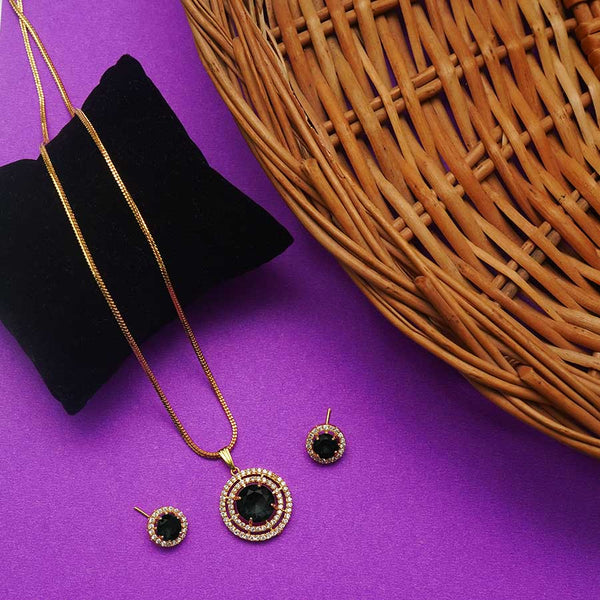 Meraki Gold Plated Round Shaped Pendant with Earrings