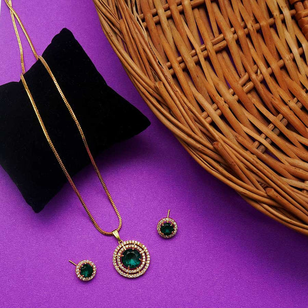 Meraki Gold Plated Round Shaped Pendant with Earrings