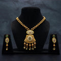 Meraki Gold Plated Embossed Choker Pearl Droplet Hanging Set
