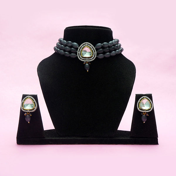 Meraki Triple Layered Kundan Choker Set with AD Stone