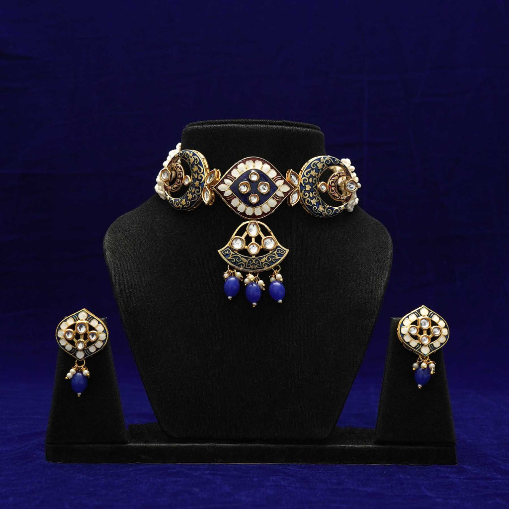 Meraki Kundan Minakari Choker Set With Beads