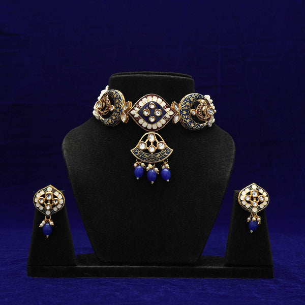 Meraki Kundan Minakari Choker Set With Beads