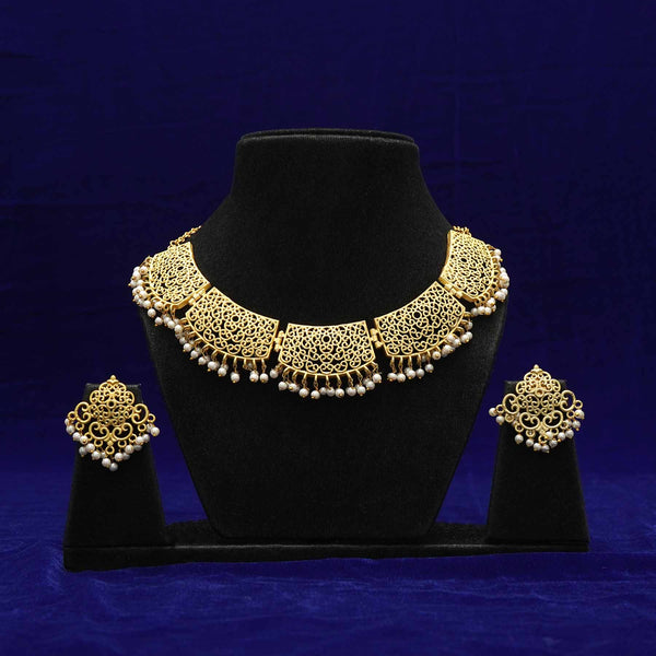 Meraki Gold Plated Choker Set with Pearl Drop