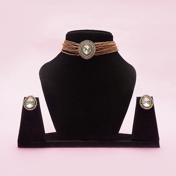 Meraki AD Stone Kundan Choker Set with Small Beads
