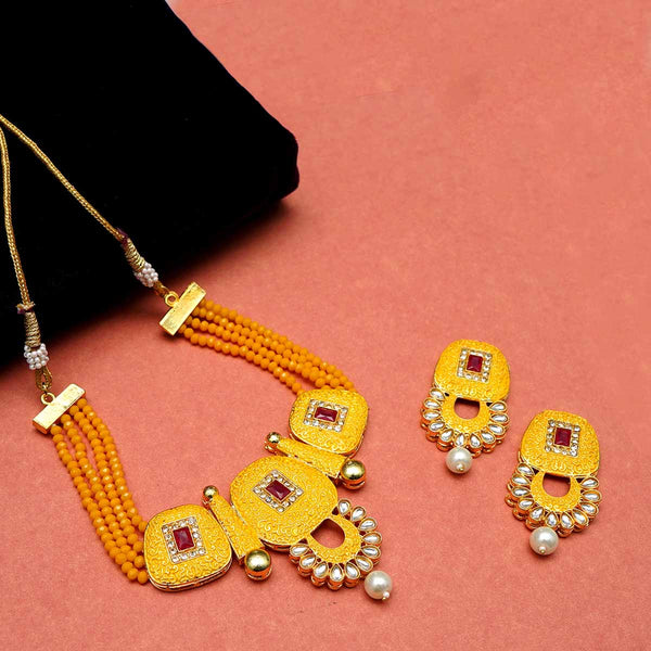 Meraki Gold Plated Ruby Diamond Choker Set