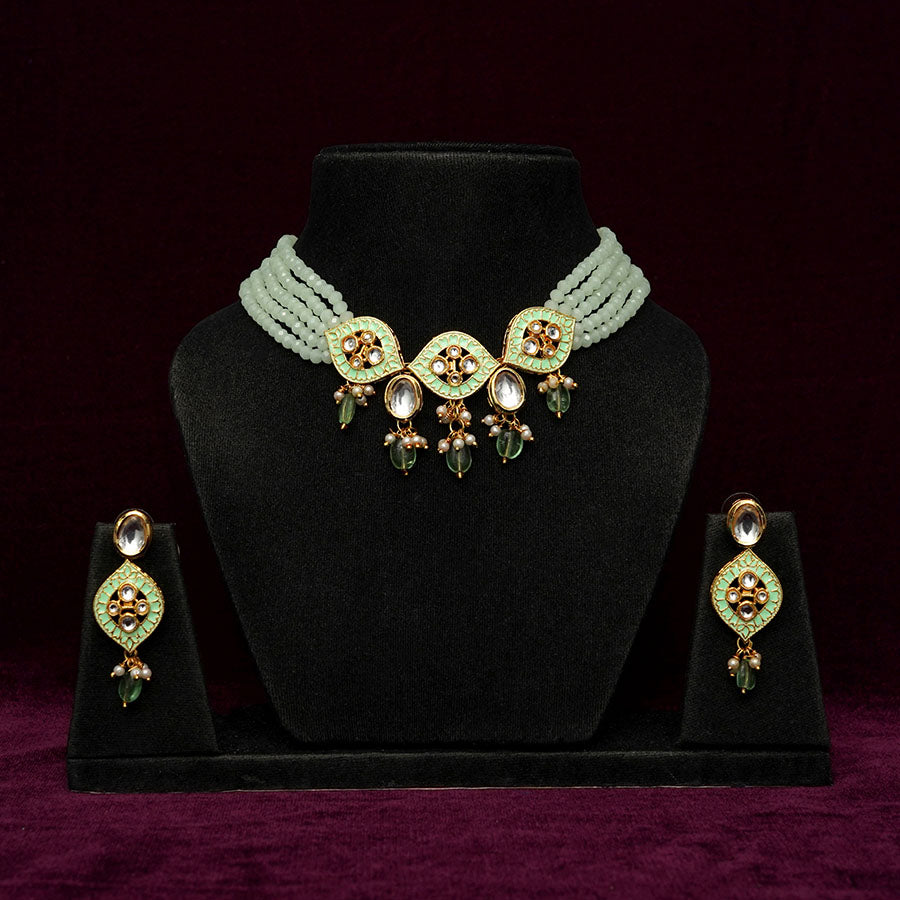 Meraki Beaded Kundan Stone Meenakari Necklace