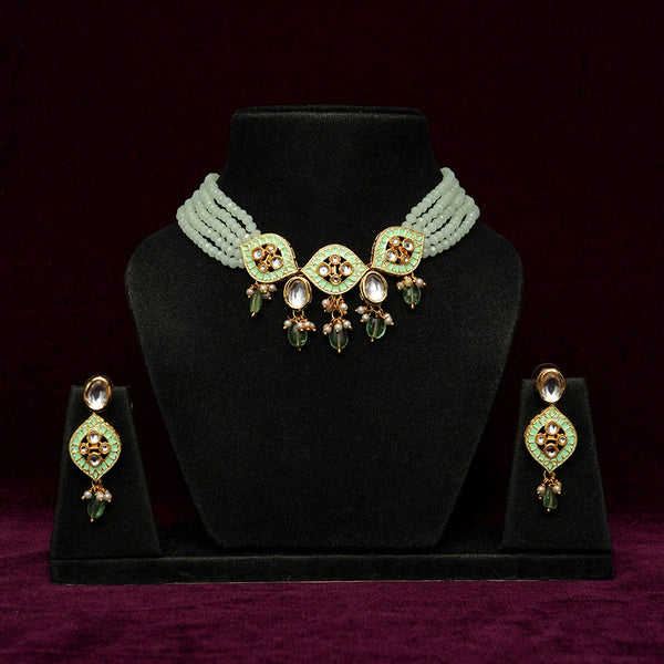 Meraki Beaded Kundan Stone Meenakari Necklace