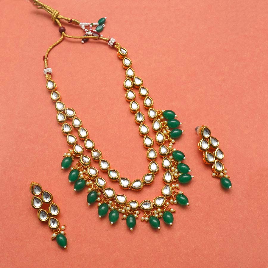 Triple Layer Kundan Set with Meenakari Work