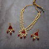 Double Line Gold Plated Kundan Polki Maroon Necklace Set