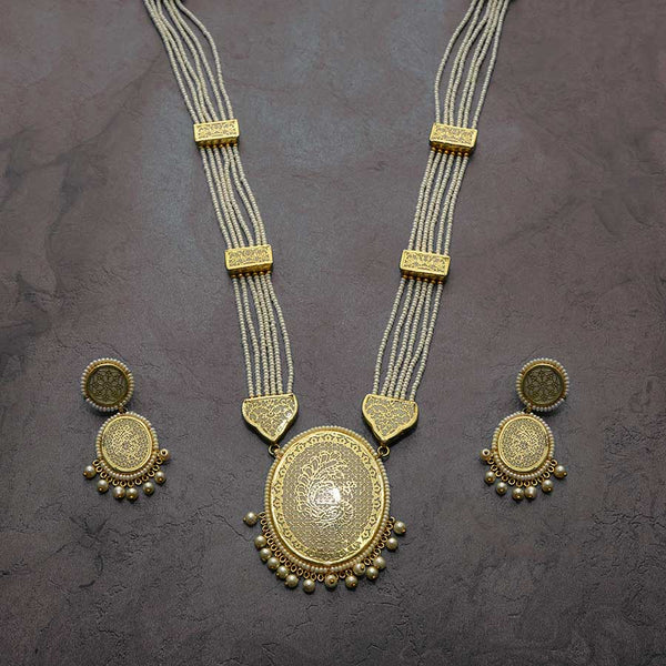 White and Gold Rajasthani Theva Necklace & Earrings Jewlery Set For Women