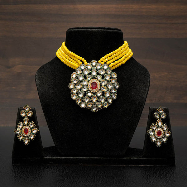 Kundan and Bead Necklace with Ruby Stone