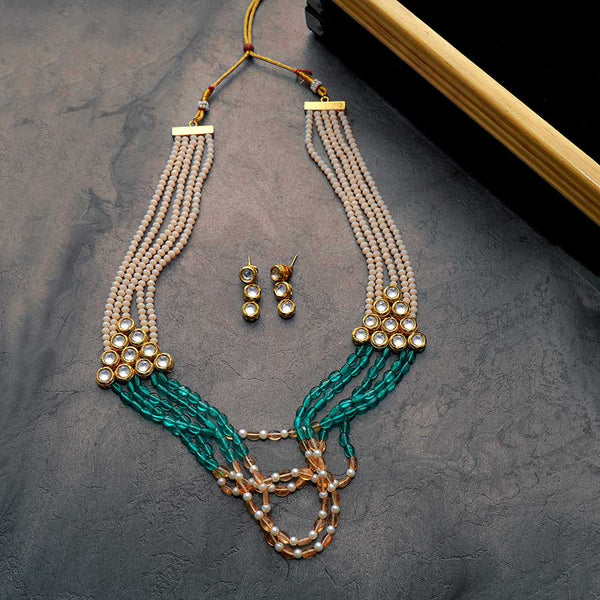 Light Green Crystal with Multi String And Kundan Necklace Set for Women