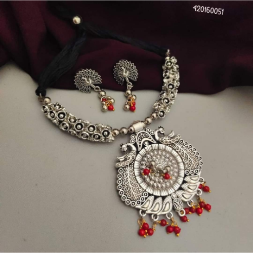 Peacock Color Beads Choker Set