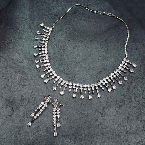 Rhodium Plated Zirconia Studded Double Layer Party Wear Necklace Set