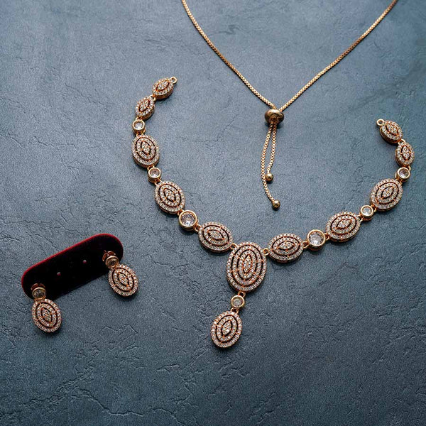 Single Lined Gold Plated Stone Studded Necklace Set with Earrings