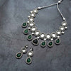 Kundan Polki Plated Emerald Green Zirconia Droplet Necklace Set