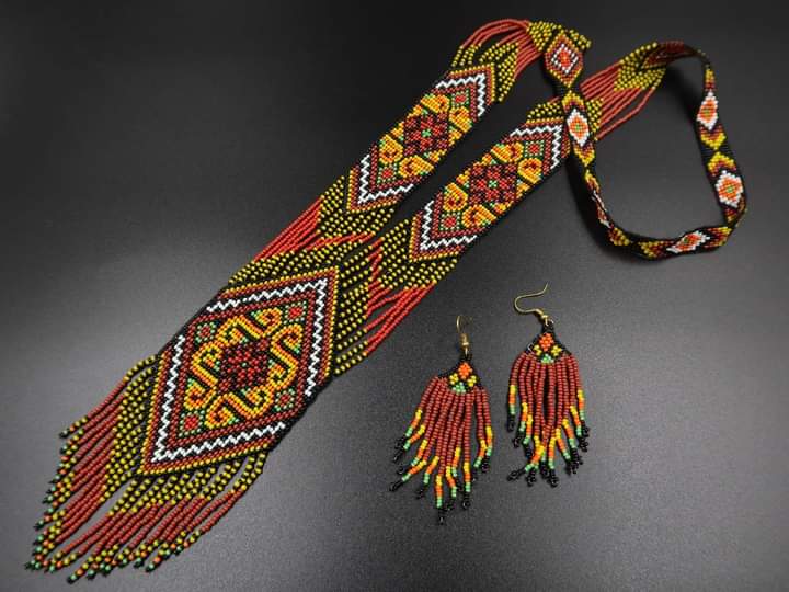 Meraki Trends Yellow Flower Design Ukranian Beaded Long Set