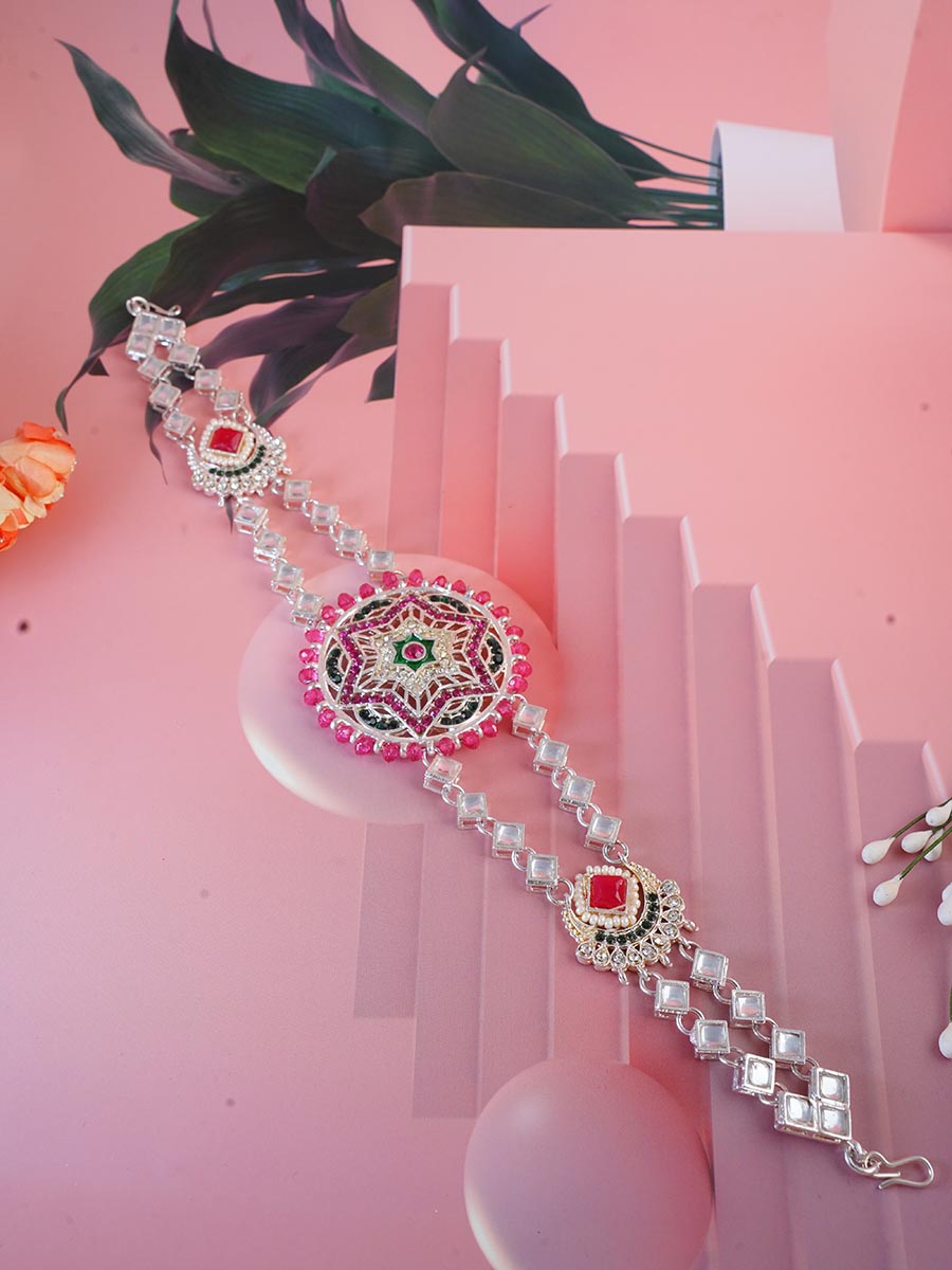 Silver Plated Stone Studded Star Shaped Mathapatti