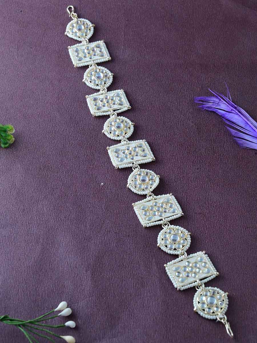 Meraki Gold Plated Kundan Pearl Mathapatti