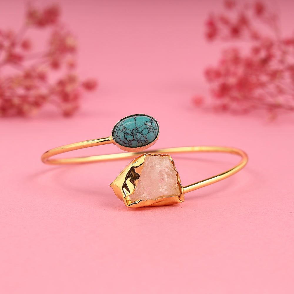 Natural Raw Gemstone Plated Adjustable Bracelet