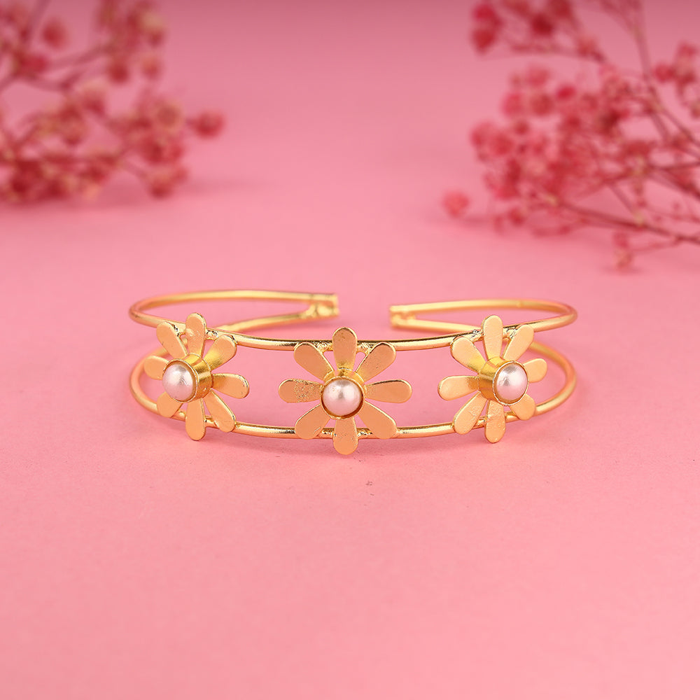 Gold Plated Flower Design Brass Bracelet