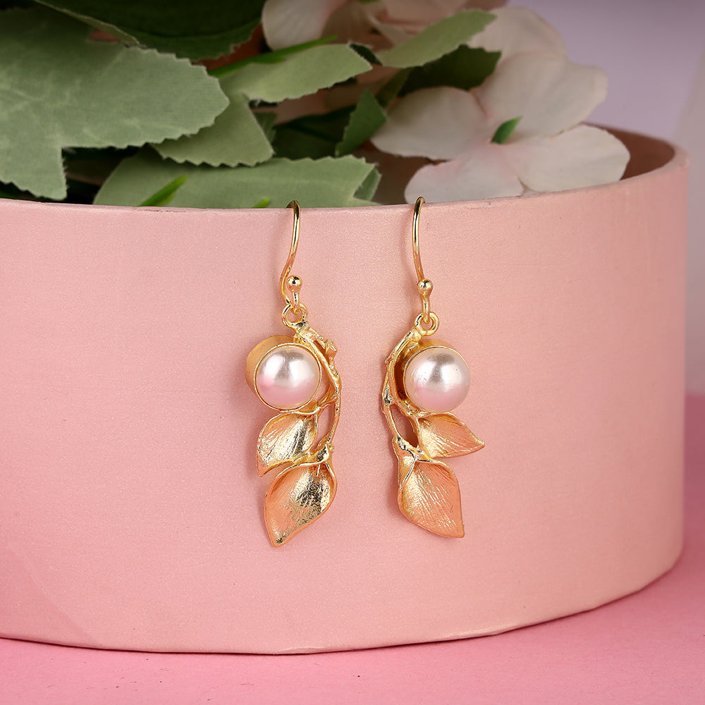 Long Leaf &Flower Drop Design Earring