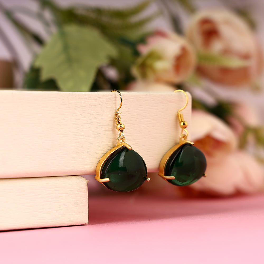 Oval Stone Brass Earring