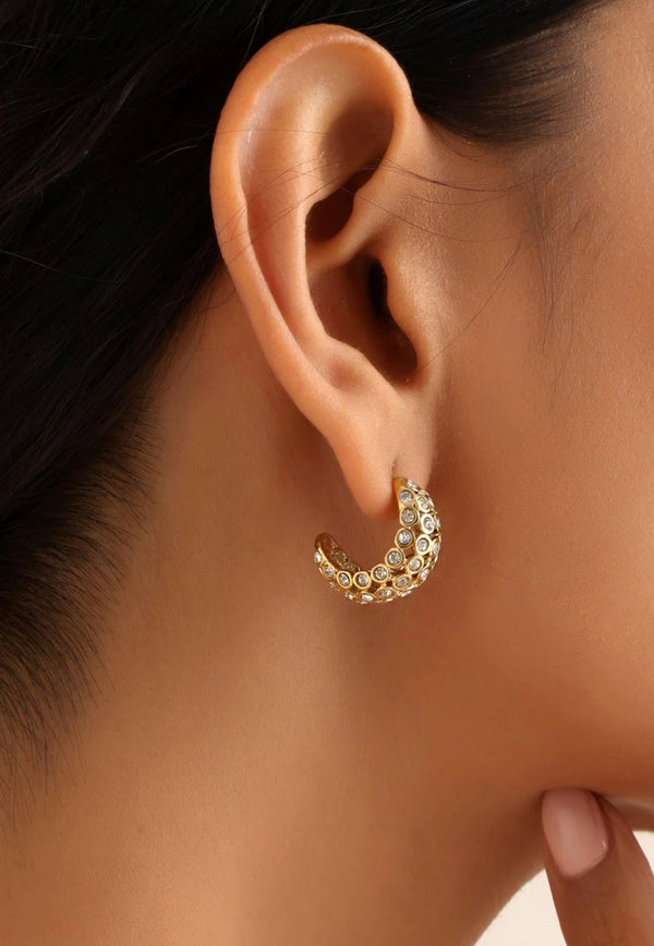 Diamond Studded Golden Hoops
